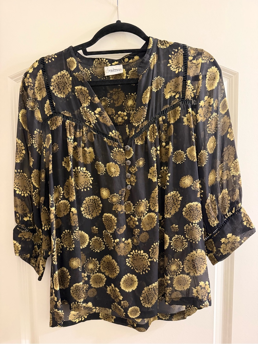 dolan Black Blouse with Gold Floral Print
